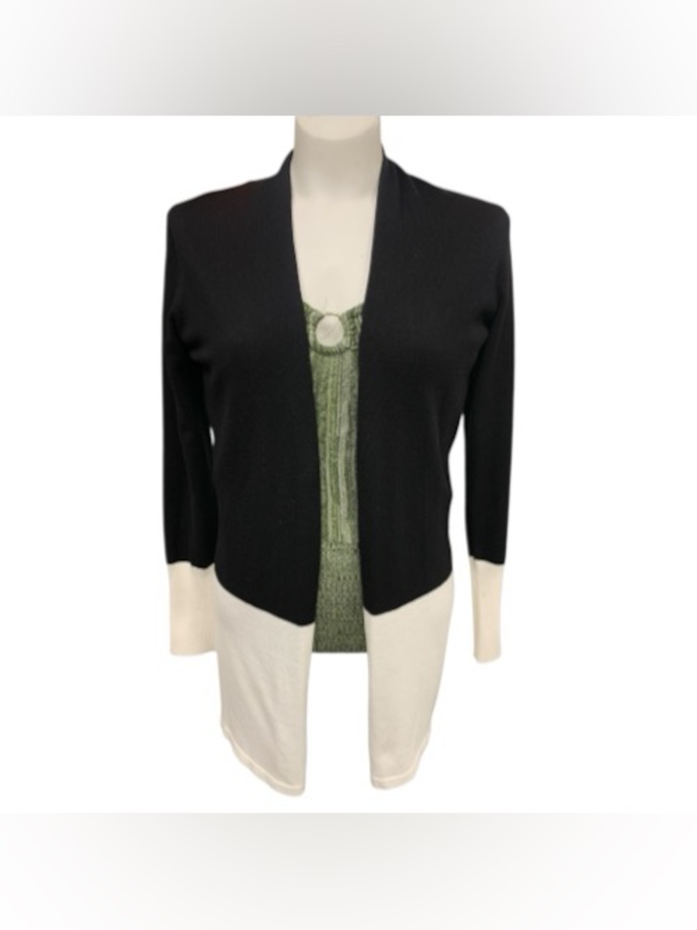 Cyrus Black and Cream Open-Front Cardigan Size XS